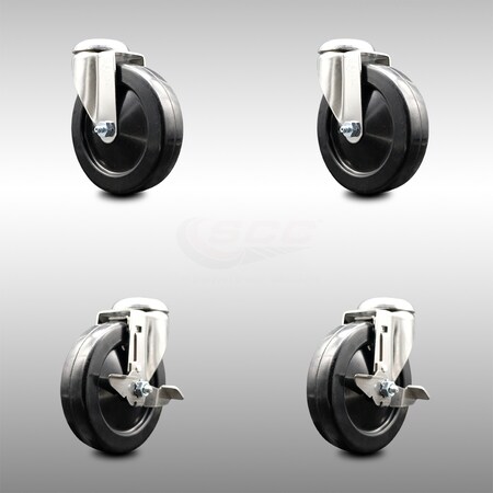 Service Caster 5 Inch 316SS Soft Rubber Wheel Swivel Bolt Hole Caster Brakes SCC, 2PK SCC-SS316BH20S514-SRS-2-TLB-2